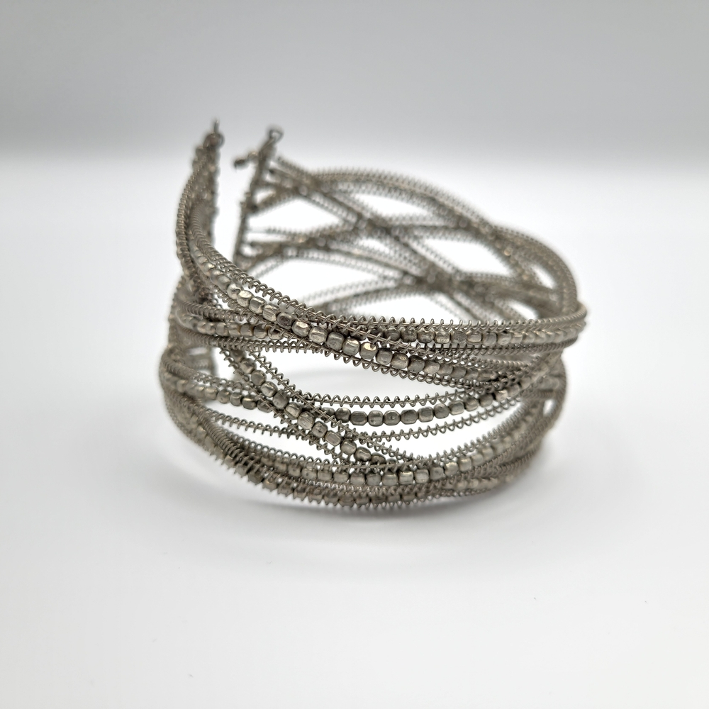 Silver Tone Multi-Strand Wrap Cuff Bracelet Boho Statement
